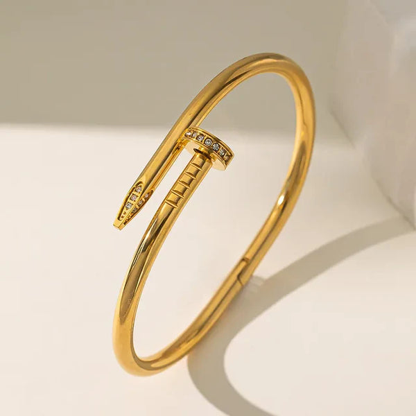 Water Proof Brand Inspired Nail Bangle -Stainless Steel & Gold Plated