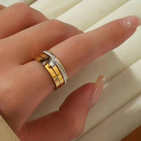 18k Gold 3 in 1 Minimalist Zircon Ring