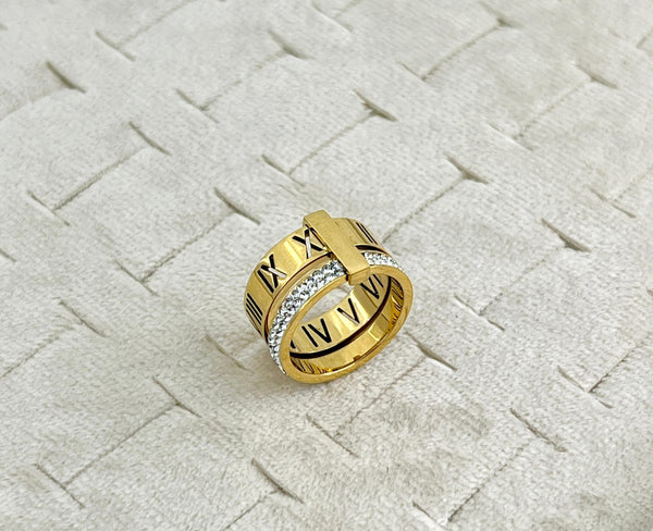 Stainless Steel Roman Numeral Multilayer Ring - New Design