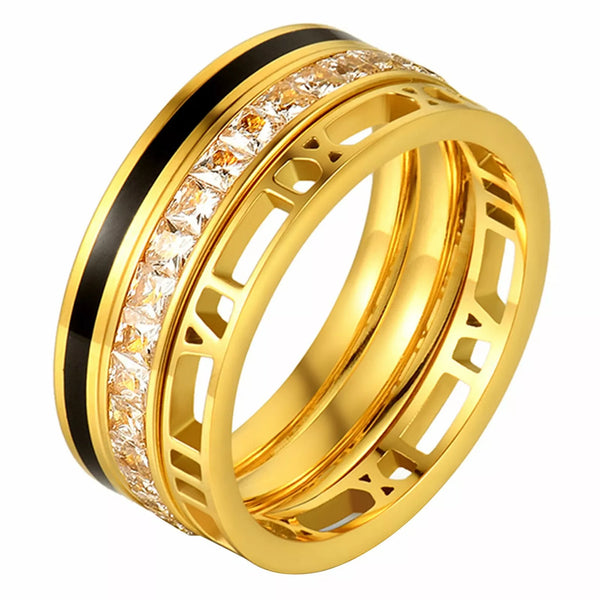 Stainless Steel 3 in 1 Cubic Zirconia Roman Numeral Ring