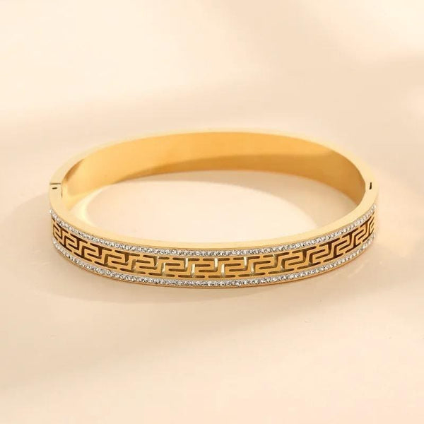 Water Proof Hollow-out Wall pattern Stainless Steel 18K Gold Plated Bangle