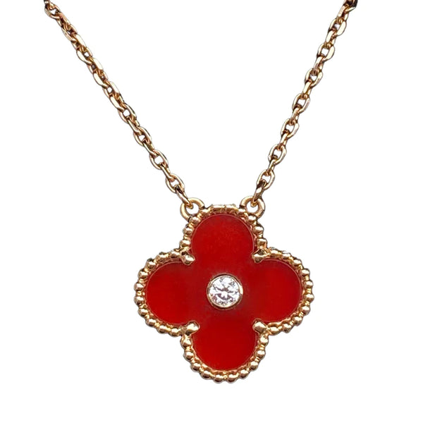 Red Clover Double Sided Pendant Necklace Stainless Steel