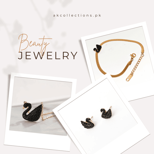 Three Piece Swan Jewelry Set (Black)