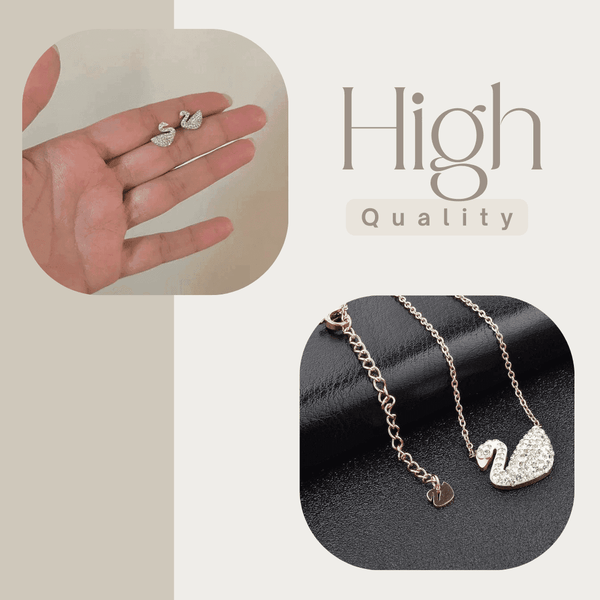 Stainless Steel Swan Earring and Necklace Set (White)
