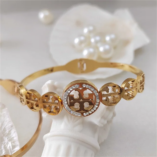 Dazzling Tory Burch Delicate Crystal Logo Bangle