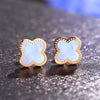 Trendy White and Gold Four Leaf Clover Stud Earring