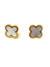 Trendy White and Gold Four Leaf Clover Stud Earring