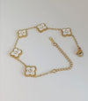 White Stainless Steel Clover Studded Bracelet