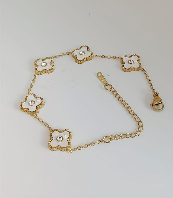 White Stainless Steel Clover Studded Bracelet