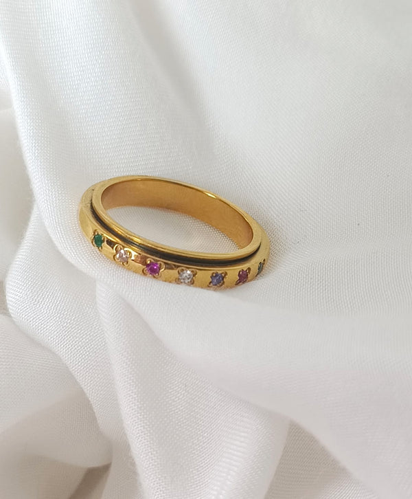 Gold Plated Multi Color Moveable Double Ring | Stainless Steel