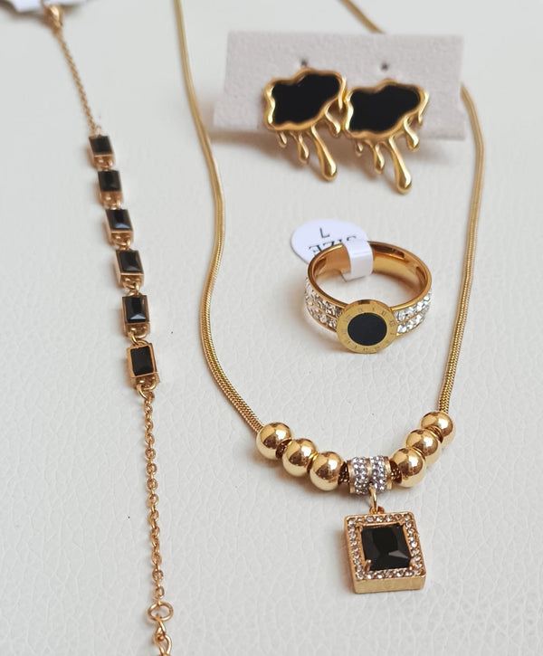 Premium Zircon Black 4 pcs Combo Set | Tarnish Free