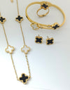 Stainless Steel 4 Piece Clover Set With Hand Cuff White and Black