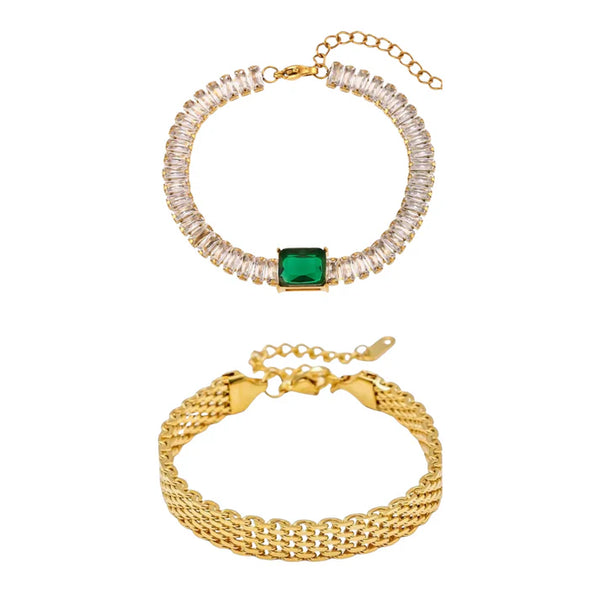 Emerald Bracelet And Braided Bracelet Stack