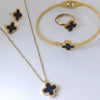 Stainless Steel 4 Piece Clover Set With Hand Cuff White and Black