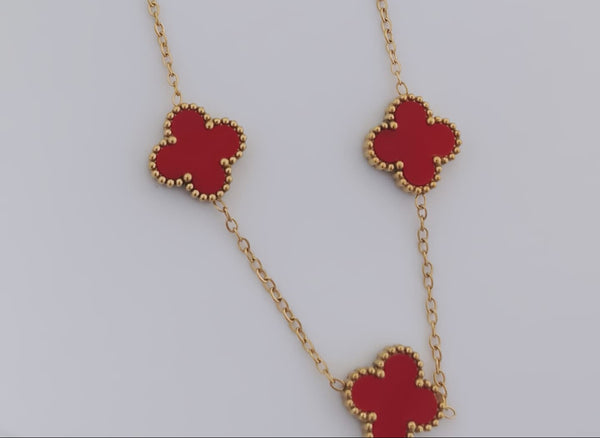 4 Leaf Clover Stainless Steel Reversible Necklace (Red)