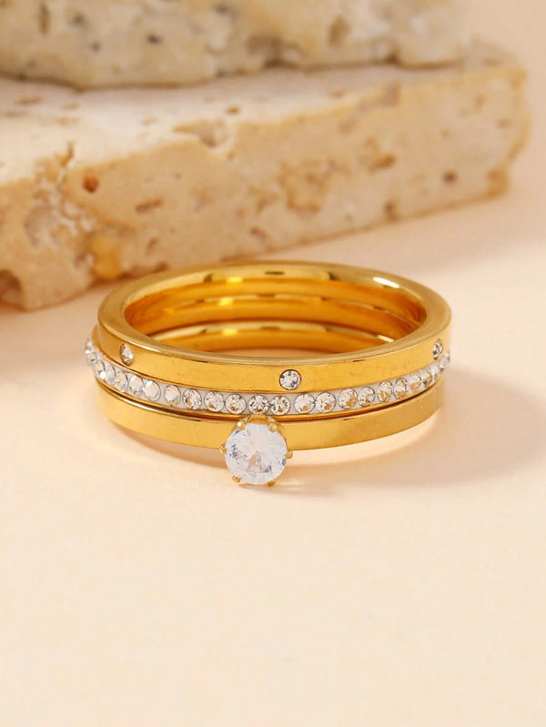 18k Gold 3 in 1 Minimalist Zircon Ring