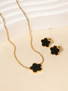 Japan-Korea Style Flowers Black Stainless Steel Necklace Earrings