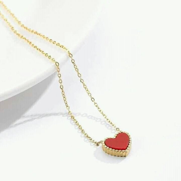 Double Sided Red White Heart Pendant Stainless Steel Necklace