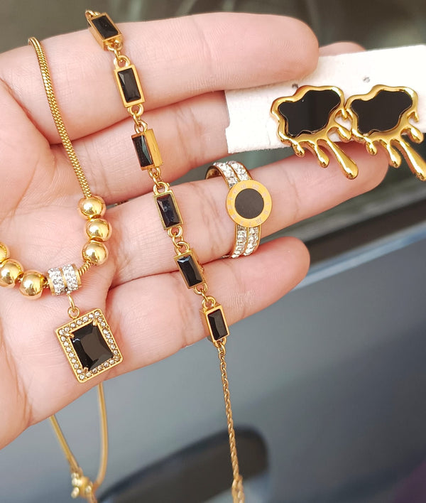 Premium Zircon Black 4 pcs Combo Set | Tarnish Free