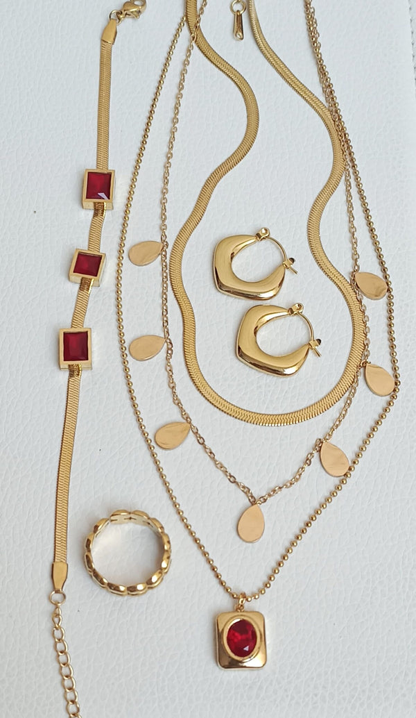 Luxury 3 Layer Red Zircon Necklace Set (4 pcs) | Anti Tarnish | Water Proof