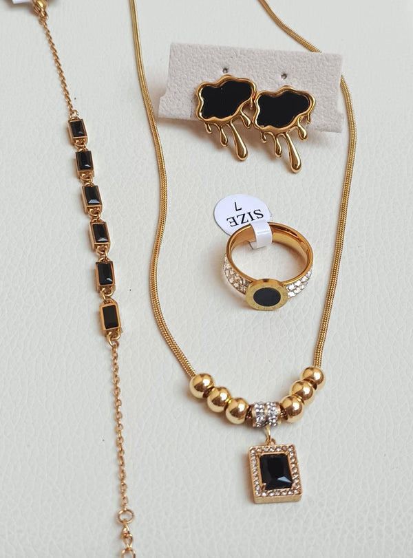 Premium Zircon Black 4 pcs Combo Set | Tarnish Free