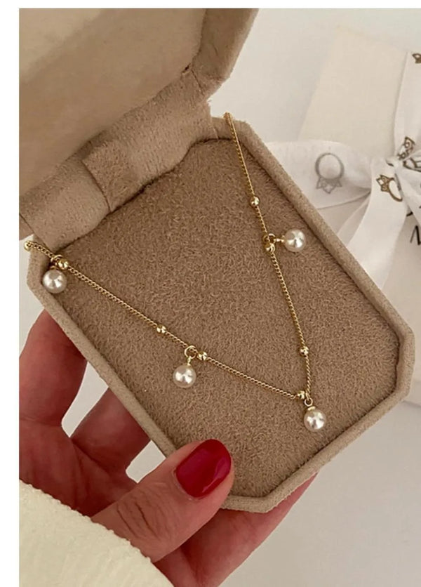 Pearl Gold Beads Anklet | Stainless Steel