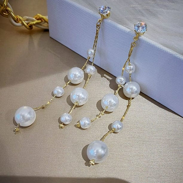 Stainless Steel Classic Pearl Tassel Earrings