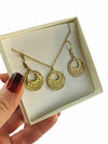 Stainless Steel Gold Plated Greek Pattern Necklace & Earrings Set
