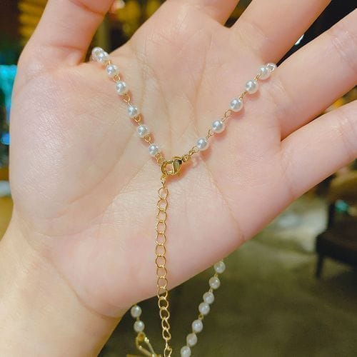 Graceful Bow Tassel Pearl Drop Pendant | Elegant Pearl Choker Necklace