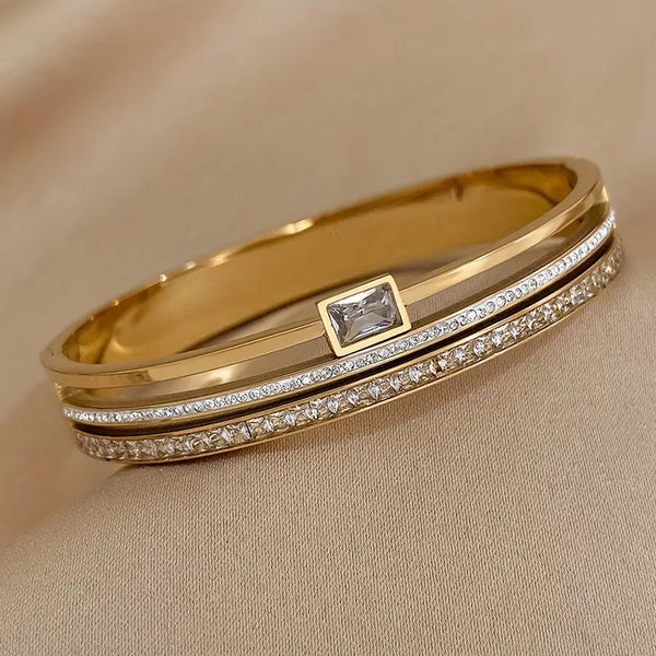 Double Row White Stone Bangle
