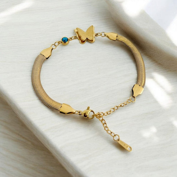 Stunning Stainless Steel Butterfly Snake Chain Bracelet