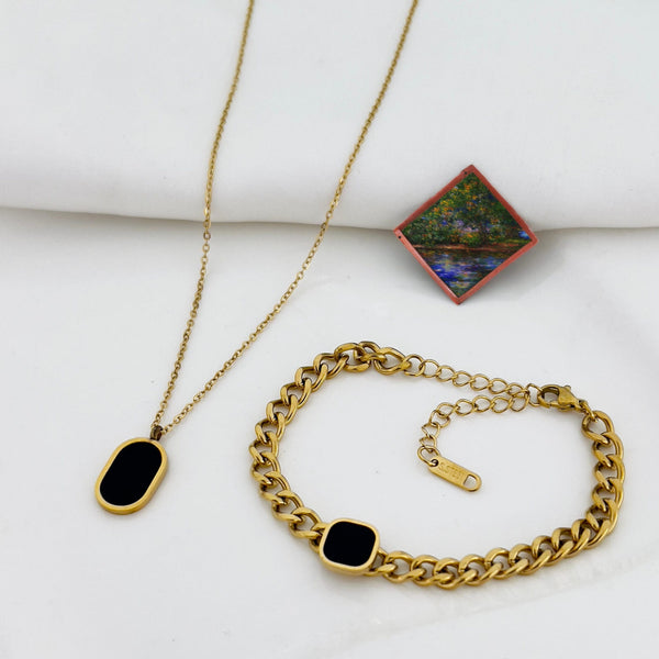 Gold Plated Square Shape Bracelet and Necklace | Water Proof | Premium Quality