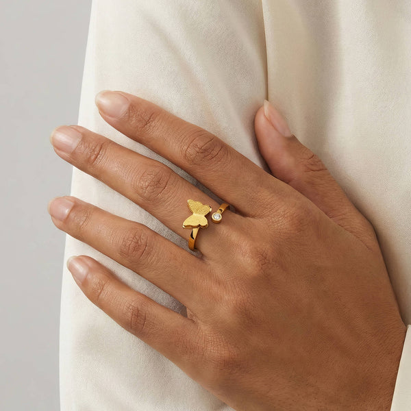 Exquisite Stainless Steel Butterfly Adjustable Ring