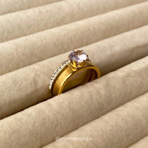 Stainless Steel Studded Ring With Brand logo