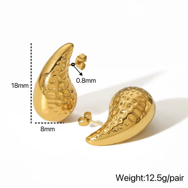 Gold Self Textured Tear Drop Earrings