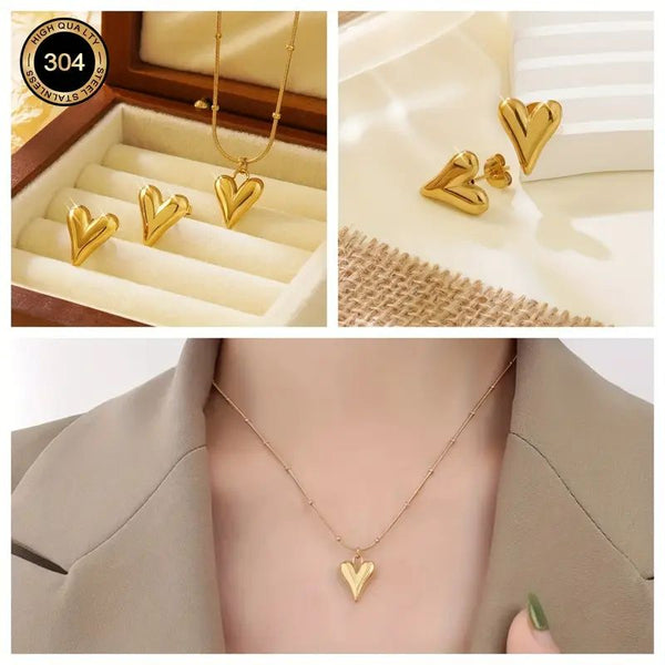 Gold Plated Heart Shape Bracelet & Earings | Stainless Steel