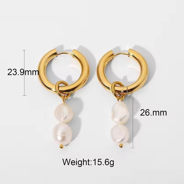 Pearl Drop Hoop Earrings