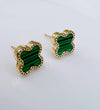 Trendy Green and Gold Four Leaf Clover Stud Earring for Girls