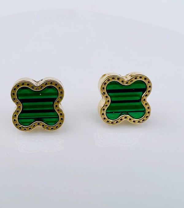 Trendy Green and Gold Four Leaf Clover Stud Earring for Girls