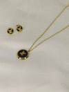 Fashion Simple Exquisite Round Black & White Enamel Stainless Steel Necklace and Ear studs for Women's