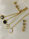 Fashion Simple Exquisite Round Black & White Enamel Stainless Steel Necklace and Ear studs for Women's
