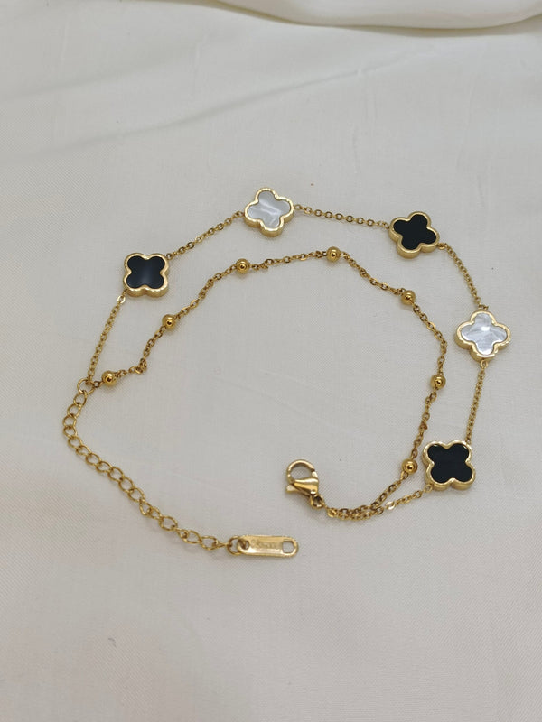 Trendy Stainless Steel Double Layer Double Sided Clover Bracelet