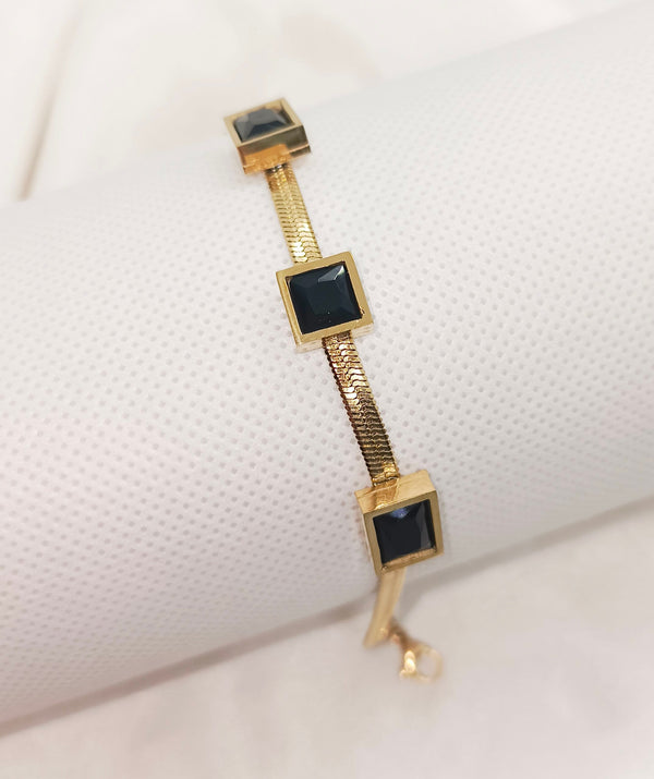 Sparkling Zircon Stone Stainless Steel Gold Plated Snake Chain Bracelet