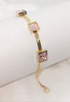 Sparkling Zircon Stone Stainless Steel Gold Plated Snake Chain Bracelet