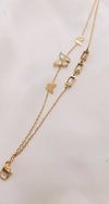 Stainless Steel Gold Plated Butterfly Charm Rhinestone Double Layer Bracelet