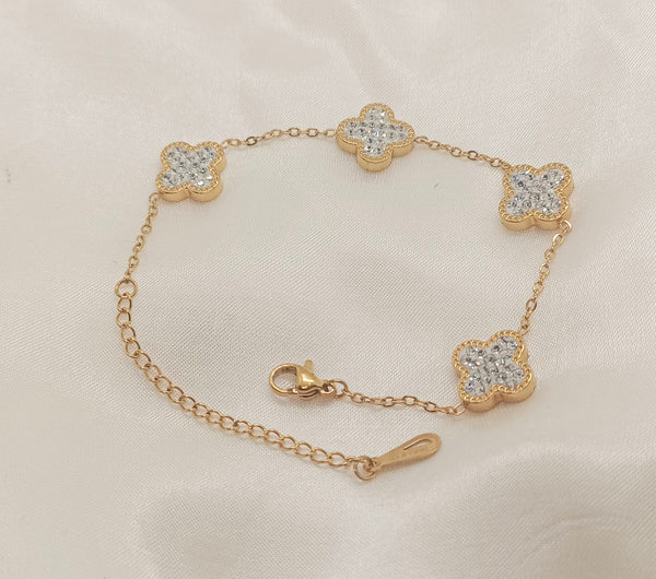 Stainless Steel Sparkling Zirconia Clover Bracelet