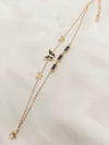 Stainless Steel Gold Plated Butterfly Charm Rhinestone Double Layer Bracelet