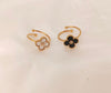 Stainless Steel Clover Stone Adjustable Ring