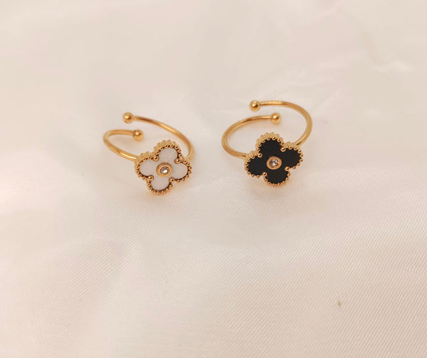 Stainless Steel Clover Stone Adjustable Ring