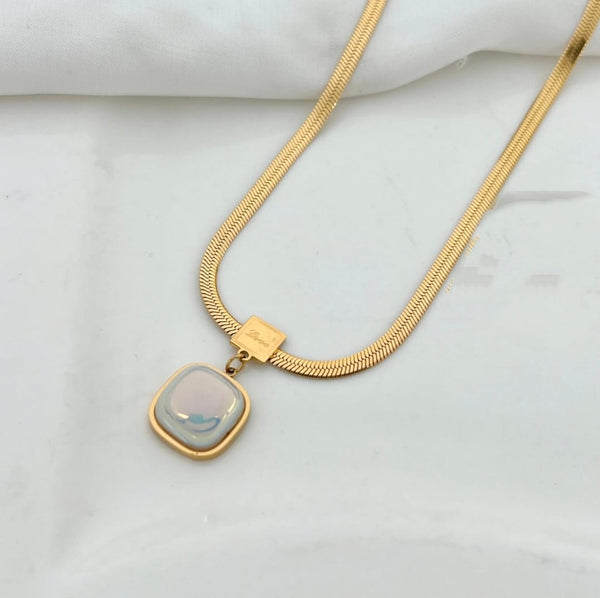 Minimalist 18kgold Titanium Steel Flat Chain Pearl Pendant Necklace For Women